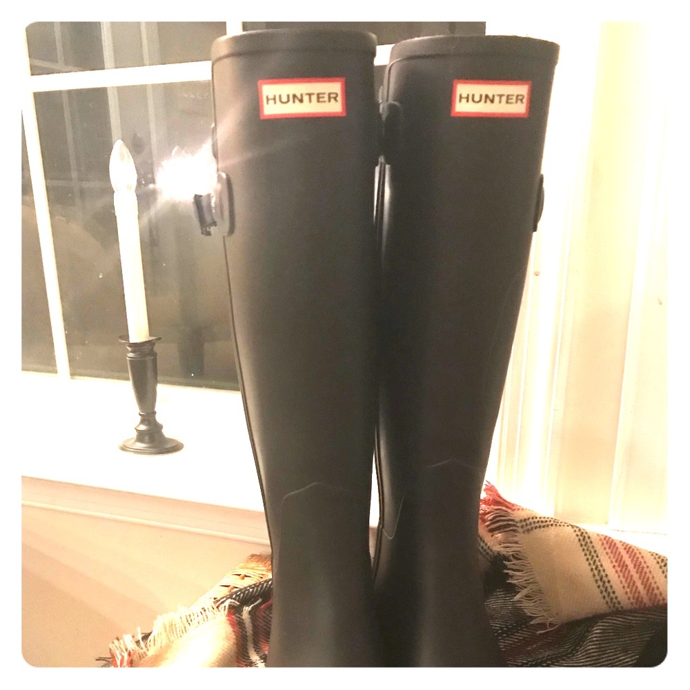 Hunter Original Refined Tall Black Rain Boots sz9
